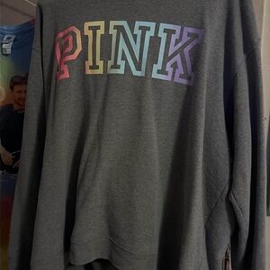PINK Victoria's Secret Multicolor Logo Gray Sweater